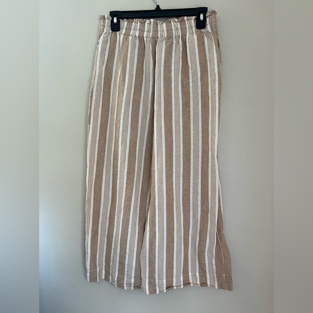 Madewell Smocked Huston Pull-On Crop Pants in Stripe Size M Linen Blend Coastal - Picture 4 of 14
